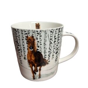 PPD Two Can Art Horse Birch Forest New Bone China‎ Coffee Mug White Brown 3.5in